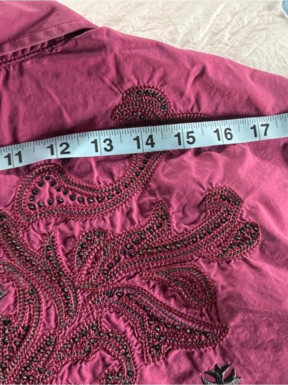Embroidered Toku Magenta Button-Up Shirt - Picture 10 of 12